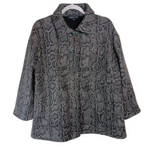 Jones New York Snakeskin Print Cropped Sleeve Wool Jacket Gray Size M